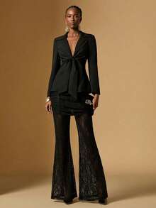 Briarwyn Winter Women's Fashionable Elegant Party Lace Semi-Sheer Flare Pants Suitable For Evening Date, Party,Holiday Night Out,Romantic Date, Gathering,New Year,Old Money Style - Black - View 9