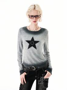 Bloopia Women's Casual Tie-Dye Embroidered Long Sleeve Top, Fashionable For Autumn - Light Grey - View 3