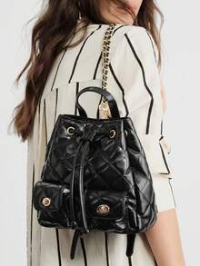 SHECARRY 女士菱形绗缝时尚双肩包，多口袋设计，适合通勤 - 黑色 - 查看 2