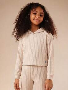 SUMWON Ribbed Knit Hoodie And Flare Pants Co-Ord Set Hood Casual Lounge Wear Matching Outfit Vacation - Apricot - View 4