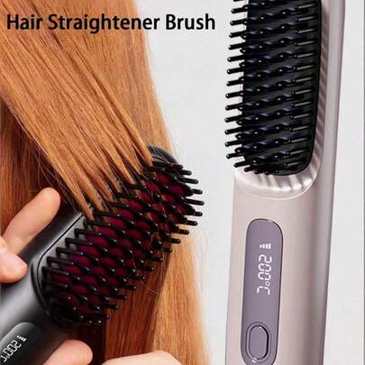 Teckwe 无线直发梳，带液晶显示屏、温度调节、便携式小滑梳、女士负离子直发梳、烧烤功能、陶瓷涂层、2000毫安可充电锂电池