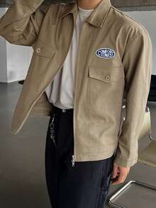 DAZY Áo khoác và áo khoác nam thêu chữ màu kaki, mùa thu - Màu Khaki - Xem 6