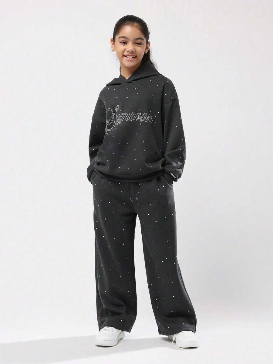 SUMWON Girls Cozy Fleece Tracksuit Wear Set Full Zip Hoodie Sweatpants Matching Winter Casual Two Piece Outfit Drawstring Hood Ribbed Cuffs