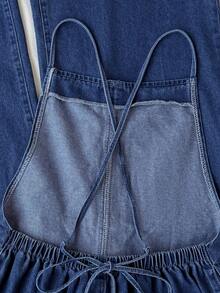 Comfortcana Women's Casual Washed Wide Leg Denim Jumpsuit - Dark Wash - View 4