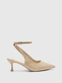 CUCCOO BIZCHIC Tacones altos de moda con diseño de hebilla y punta afilada para uso diario - Beis - Ver 2