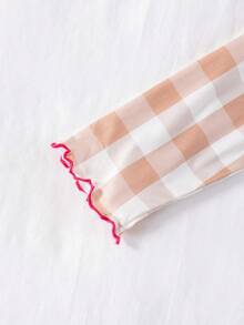 SHEIN Young Girl' Fashionable Cute Plaid Print Long Sleeve Top And Pants Homewear Set With Ruffle Collar - Yellow - View 8