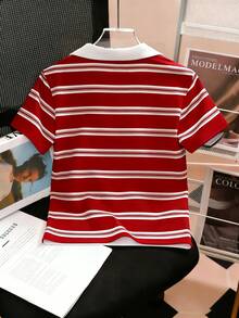 Resyla Women's Striped Cherry Embroidery Fashionable Casual Comfortable T-Shirt - White - View 2