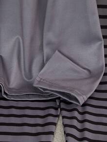 2pcs/Set Tween GirlsPlaid Pants & English Letter Print Long Sleeve Casual Homewear Set Grey Pajama Set Tween Girls Pajamas-Pajama Set Gray Striped Puppy Print Round Neck Long Sleeve Top With Pants Stylish Playful Design Comfortable Loungewear Four Season Sleepwear 2026 New Year Essential - Grey - View 10