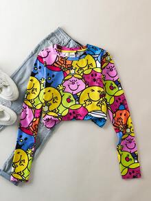 Mr Men Little Miss X SHEIN Women's Casual Daily Commute Fashion Street Allover Print Long Sleeve Cropped T-Shirt, Spring/Autumn - Multicolor - View 5