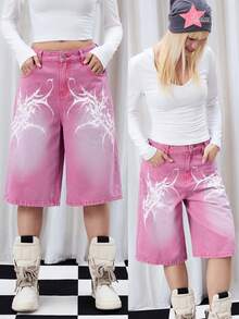 Damskie różowe dżinsowe szorty w stylu vintage, streetwear z lat 2000, odpowiednie na jesień i zimę, gotyckie szorty, graficzne szorty, szorty koncertowe, szorty emo, różowe szorty jeansowe, różowe szorty casualowe, szerokie szorty damskie, długie szorty, dżinsowe szorty damskie Y2k, kowbojskie szorty dla kobiet, wiosenne szorty dla kobiet, urodzinowe szorty dla kobiet, karnawałowe - Różowy - Zobacz 1