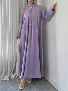 Yasmyna Women's Elegant Party 3D Floral Decor Arabic Style Dress Lavender Dress Women Dress Modest - Black - View 3