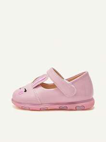 Cozy Pixies Glossy Pink Bunny Shoes With 3D Rabbit Ear Embroidery Design, Cute Cartoon, Soft & Comfortable, Fashion Princess Shoes With Lights - Pink - View 4