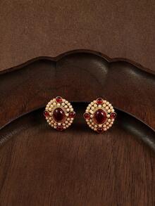 Glisma 18 K Damen Creolen, Outfits, Gothic/Goth, Old Money, Perlen, Western Schmuck, Metallic/Textur, Edelstein, Herbst/Winter, für Mutter/Frauen/Mädchen, Premium, Vintage, Kreuz - Rot - Übersicht 5