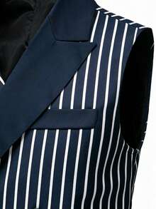 Manfinity Mode Casual Business Simple Double-Breasted Pocket Men's Suit Vest Men Suit Vest Men Double Breasted Vest - Navy Blue - View 4