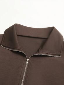 Airaco 3pcs Set: Vintage American Style Half-Zip Solid Color Drawstring Hem Sweatshirt - Multicolor - View 3