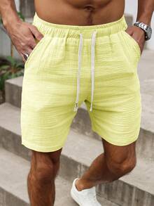 Manfinity RSRT 男士夏季休闲纯色棉质短裤 - 黃色 - 查看 4