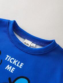 Mr Men Little Miss X SHEIN 男童字母卡通图案圆领长袖卫衣 - 藍色 - 查看 3