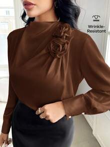 Modelyn Women's Daily Casual Shirt Coffee Brown Top - Coffee Brown - View 7