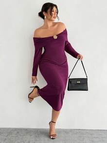 Firerie Abito aderente da donna con spalle scoperte, decorazione e maniche a campana, elegante e sofisticato, in stile romantico, taglie comode - Bordò - Visualizzare 5
