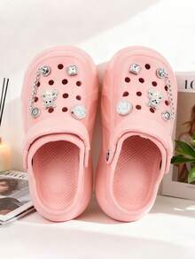 Sandalias con suela gruesa y huecas,  2026 Calzado de mujer para primavera/verano, Sueco mujer, EVA, plataforma, correa abatible, charms, suela ligera,Sandalia mujer Eva Suave Punta Redonda Sin Cordones Plataforma Decoración Personalizada Estilo Casual Para Playa/Casa Zuecos,Sandalias con suela gruesa y huecas, de moda para fiestas de jardín, casual y lindo, diseño de dibujos animados en EVA, para playa y exterior - Rosa - Ver 15
