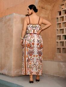 Swim Oasis 大码连体泳衣，复古花卉印花，可拆卸肩带，休闲简约设计，女士款 - 彩色 - 查看 2