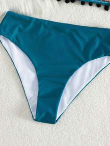 Swim Vcay 两件套女士夏季沙滩装，包括无肩带带垫上衣和波西米亚风比基尼泳裤，适合节日波西米亚风穿着。 - 水鴨藍 - 查看 4