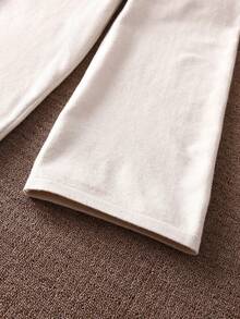 Sparklyn 女童两件套毛衣套装，V领针织上衣和裤子，时尚收腰设计，居家、户外、旅行皆宜，秋冬季针织套装休闲两件套，长袖系带上衣，女式两件套裤装 - 杏色 - 查看 8