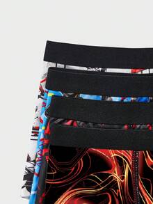 SHEIN 4 件装 男童简约舒适超级英雄和蜘蛛图案弹性腰部运动三角裤 - 紅白色 - 查看 4