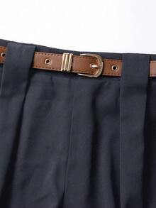 SHEIN PETITE 娇小女性通勤简约百搭可折叠裤 - 深灰色 - 查看 4