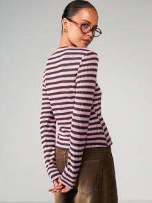 MISSGUIDED Cardigan a maniche lunghe con righe orizzontali, con bottoni davanti, maglia per autunno/inverno, ideale per stratificazione - Multicolore - Visualizzare 2