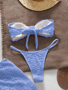 Swim Vcay Women's Summer Beach Textured Halter Bikini & Starfish Swimsuit 3pcs Set, Sexy - Blue - View 5