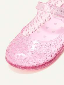 Cozy Pixies 1 Pair Summer Fashion All-Match Versatile Cute Princess Style Heart-Shaped Pink Transparent Crystal Flat Shoes, Suitable For Baby, Beach, Vacation - Pink - View 6
