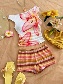 Soleia Trang phục dự tiệc cưới phong cách nghỉ dưỡng miền Tây, tiệc tốt nghiệp, lễ Thánh Patrick, kỳ nghỉ xuân, lễ Phục sinh, lễ hội âm nhạc, bộ đồ 2 mảnh sang trọng phong cách Boho nhiệt đới, chất liệu dệt kim mềm mại, màu nâu, thiết kế bất đối xứng, vai lệch, họa tiết hoa, hở lưng dành cho nữ. - Hồng - Xem 7