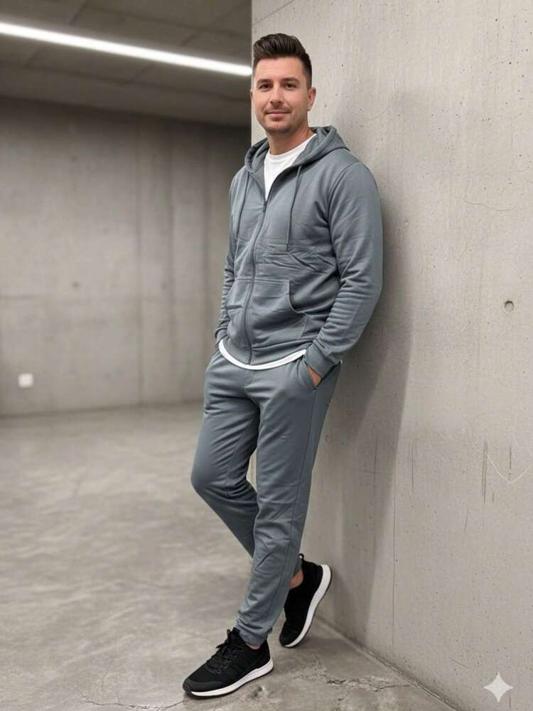 Coordinado Casual para Caballero de Dos Piezas con Sudadera con Capucha y Pantalón Ajustable, Ideal para Uso Diario, Actividades y Estilo Urbano Moderno - Café integral - Añade 3