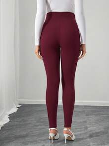 SHEIN 可调节高腰字母印花孕妇打底裤，休闲通勤装 - 酒紅色 - 查看 2