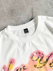 AXEPEAK Men's Crew Neck Drop Shoulder Short Sleeve Creative New York Print Summer Versatile T-Shirt - White - View 4