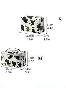 1个女士ins风奶牛纹化妆包，大容量，便携，高端，旅行洗漱包，化妆品收纳包，波西米亚风，适合度假海滩、浴室、卧室等场合，大容量 - 黑與白 - 查看 3