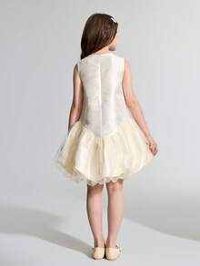 Maija Kids Maija Kids Elegant Sleeveless Bow Decor Floral Bud Dress For Teen Girls - Apricot - View 2