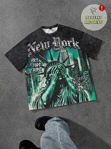 GENIUS ODE 男士休闲纽约印花短袖 T 恤，夏季