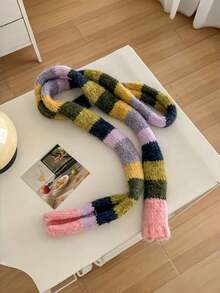 Joivida 1PC Soft Stretchy Narrow Women Scarf Rainbow Stripe Color Blocking Design Handmade Fashion Hair Scarf For Winter Casual Formal Outfit Accessory Gift - Multicolor - View 7