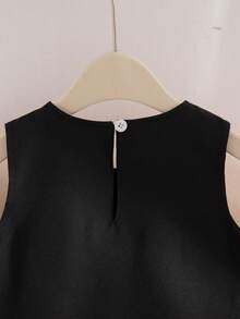 1 pezzo Vestito senza maniche per ragazze, collo tondo, design floreale 3D con perline, orlo con volant a contrasto, stile principessa semplice ma elegante, adatto per l'estate, le vacanze, l'uso casual - nero - Visualizzare 8