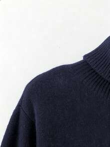 SHEIN LUNE Plus Size Casual Rib Knit High Neck Long Sleeve Pullover Regular Sweater - Dusty Blue - View 4