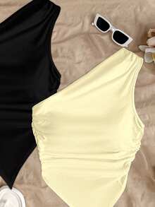 Soleia 2pcs Women's Solid Color Ruched Asymmetric Hem Fashionable Versatile Vacation Tops Spring - Multicolor - View 7