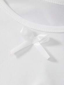3pcs/Set Teen GirlWhite, Gray, Black Solid Color Long Sleeve Undershirt With Bow Decor - Multicolor - View 9