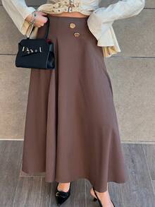 Hitanina Women's High-End Commute Elegant A-Line Skirt, Draping Design Slimming Umbrella Skirt, Spring/Autumn Fall Cloth For Women - Brown - View 6