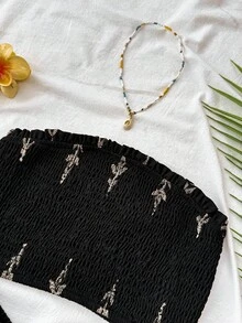 Travachic Women's Vacation Plant Print Tube Top And Shorts 2 Pieces Set - Black - View 3