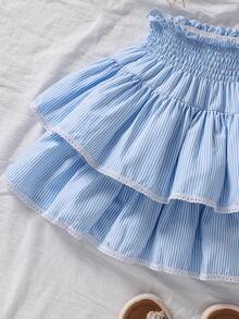 SHEIN Spring/Summer TweenGirls NiHa Sweet & Cute Casual Pleated High Waist Ruffle Hem Skirt, Suitable For Daily Commute, Leisure, Vacation, Gathering With Friends, Street Photography