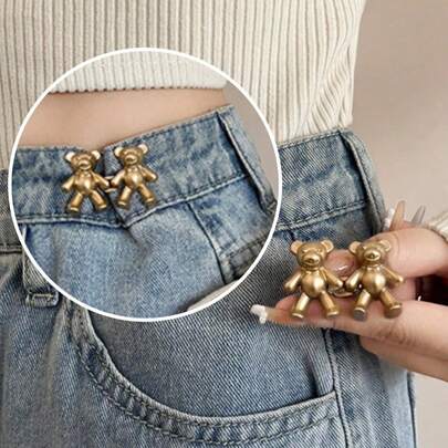1 Cặp/2 cặp Ghim cài eo hình gấu, không cần may vá, không cần dụng cụ, khóa điều chỉnh eo quần, nút quần jean có thể tháo rời, khóa eo, nút quần jean tức thì, nút cổ áo, ghim cài áo, ghim điều chỉnh nút hình gấu, ghim an toàn có thể tháo rời, kẹp quần, kẹp quần phù hợp với quần jean rộng, nút thay thế, máy ép quần, khóa thắt lưng, đồ dùng học tập, quà tặng giáo viên, phụ kiện giáo viên cho năm học mới