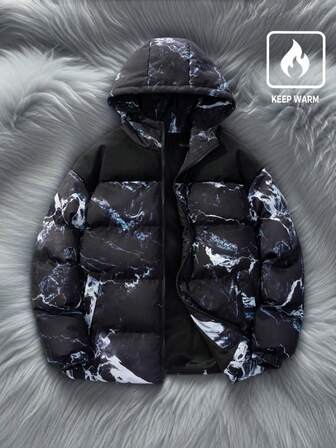 Giacca casual invernale con cappuccio e chiusura lampo, effetto tie-dye, da uomo