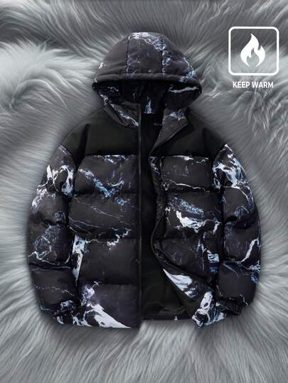 ROMWE MEN Men's Tie-Dye Zip-Up Hooded Casual Winter Jacket